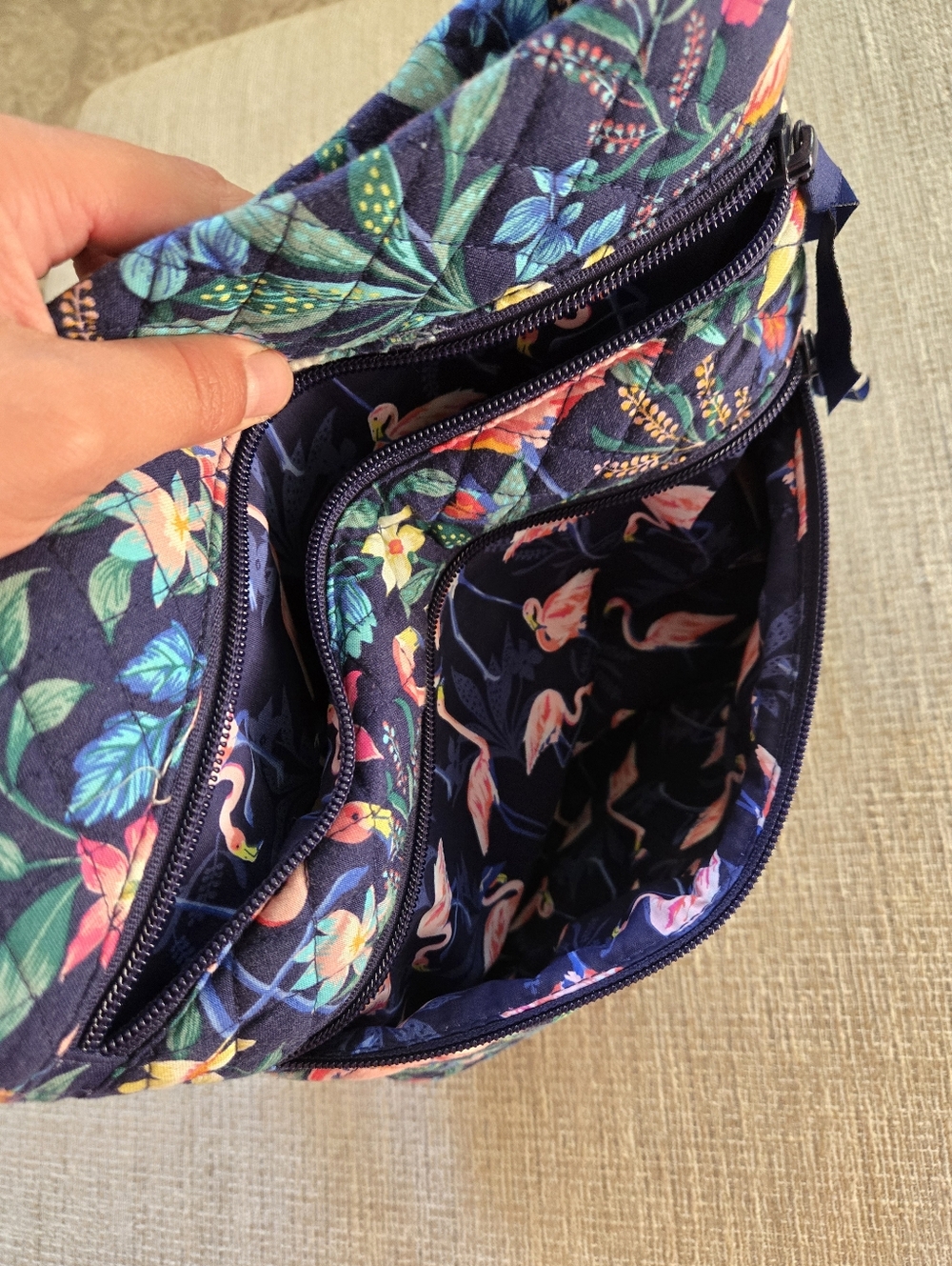 Vera Bradley Triple Zip Hipster Flamingo Garden Purse - Picture 7 of 12